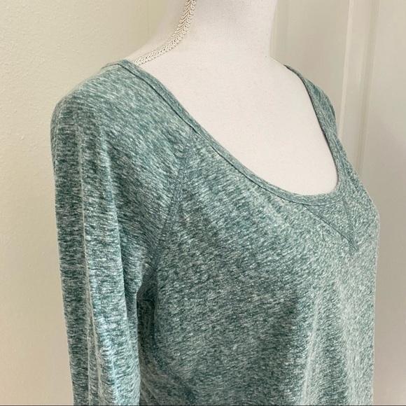 Check and Stripe Heather Green Long Sleeve Scoop Neck Top Sz Small  B7 - Picture 5 of 8